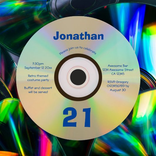 Invitation 21e Anniversaire Faux CD Retro 90s musique