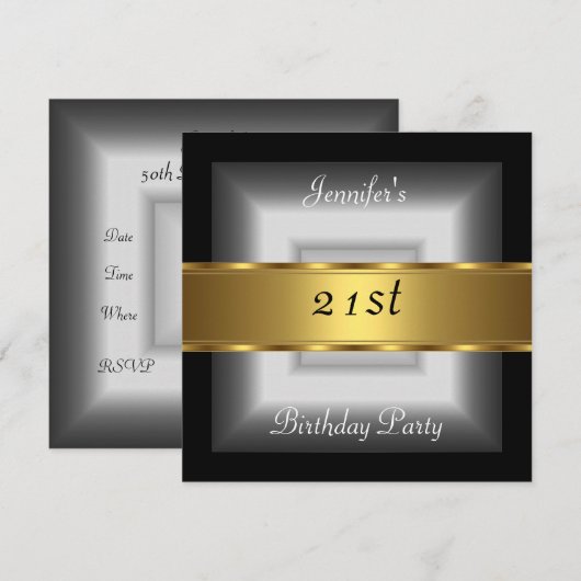 Invitation 21e anniversaire Fête argent or (Devant / Derrière)