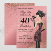 Invitation 21e anniversaire fête Bash - Rose (Devant / Derrière)