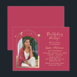 Invitation 21e Anniversaire Fête Céleste Photo Magenta Gold<br><div class="desc">21e Anniversaire Fête Vingt et unième photo céleste Magenta Gold Sun Moon Stars Invitations Invitations présente le soleil, la lune et les étoiles avec un cadre doré sur un arrière - plan magenta. Personnalisez en modifiant le texte dans les zones de texte fournies et en ajoutant votre photo préférée. CONSEIL...</div>