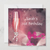 Invitation 21e Anniversaire Fête Champagne Rose Bow en verre (Devant)