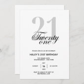 Invitation 21e Anniversaire Fête Chic Minimal (Devant / Derrière)