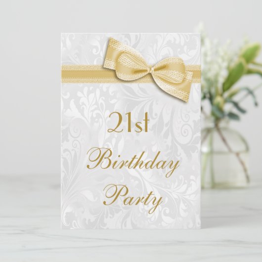 Invitation 21e anniversaire Fête Damask et Faux Bow (Debout devant)