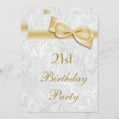 Invitation 21e anniversaire Fête Damask et Faux Bow (Devant / Derrière)