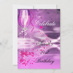 Invitation 21e Anniversaire Fête de Champagne Violet Bow en v