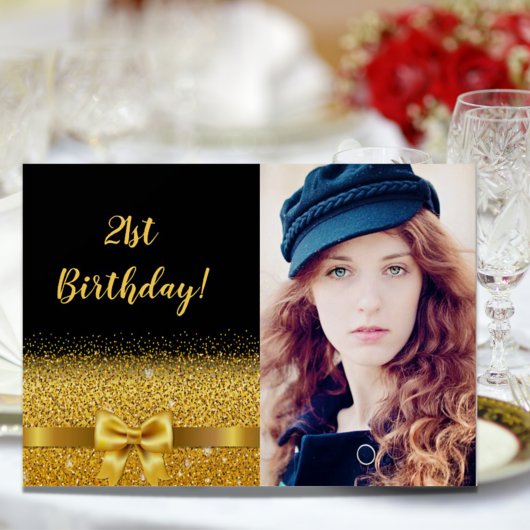 Invitation 21e anniversaire fête en or noir glam photo