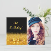 Invitation 21e anniversaire fête en or noir glam photo (Debout devant)