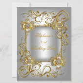 Invitation 21e Anniversaire Fête Gris Argent Or Diamant 3 (Devant)