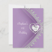 Invitation 21e Anniversaire Fête Lilac Heart Diamond Jewel (Devant)