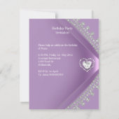 Invitation 21e Anniversaire Fête Lilac Heart Diamond Jewel (Dos)