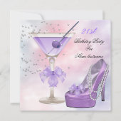 Invitation 21e Anniversaire Fête Lilac Martini Purple Rose (Devant)