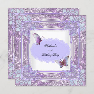 Invitation 21e Anniversaire Fête Lilac Papillon blanc