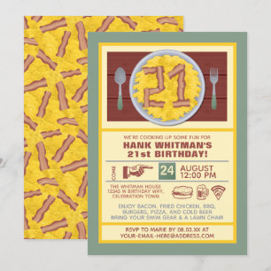 Invitation 21e Anniversaire Fête Mens Funny Bacon Eggs Thème