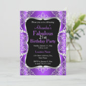 Invitation 21e Anniversaire Fête Purple Silver Black Invitati (Debout devant)