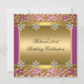 Invitation 21e Anniversaire Fête Riche rose Elégant Or Ornate (Devant)