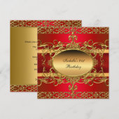 Invitation 21e Anniversaire Fête Riche Rouge Or Flourish (Devant / Derrière)