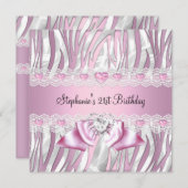 Invitation 21e Anniversaire Fête Rose Blanc Zèbre Diamant (Devant / Derrière)