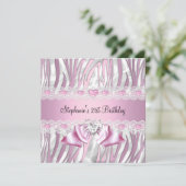 Invitation 21e Anniversaire Fête Rose Blanc Zèbre Diamant (Debout devant)