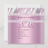 Invitation 21e Anniversaire Fête Rose Blanc Zèbre Diamant (Dos)