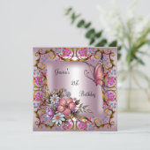 Invitation 21e Anniversaire Fête Rose Floral Blanc Papillon (Debout devant)