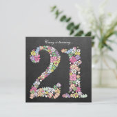 Invitation 21e Anniversaire Fête Spring Chalkboard Custom (Debout devant)