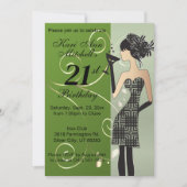 Invitation 21e anniversaire fille fête Bash - Vert (Devant)