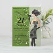 Invitation 21e anniversaire fille fête Bash - Vert (Debout devant)