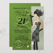 Invitation 21e anniversaire fille fête Bash - Vert (Devant / Derrière)
