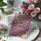 Invitation 21e Anniversaire Fleurs d'Or Chic Bourgogne Rouge