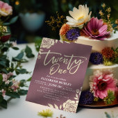 Invitation 21e Anniversaire Fleurs d'Or Chic Bourgogne Rouge