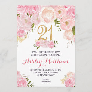 Invitation 21e anniversaire Floral Invitation,