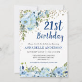 Invitation 21e anniversaire Floral Navy Blue Gold Parties sci (Devant)