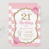 Invitation 21e anniversaire Florale rose et or (Devant / Derrière)