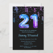 Invitation 21e Anniversaire Galaxy Ballons avec Confetti (Devant)