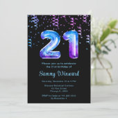 Invitation 21e Anniversaire Galaxy Ballons avec Confetti (Debout devant)