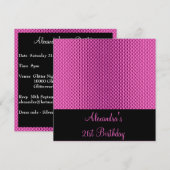 Invitation 21e anniversaire Glam Hot Pink Metal Parties scint (Devant / Derrière)