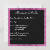 Invitation 21e anniversaire Glam Hot Pink Metal Parties scint (Dos)