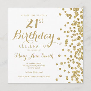 Invitation 21e anniversaire Gold Faux Parties scintillant Con