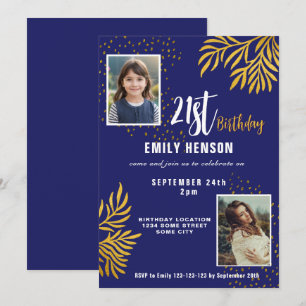 Invitation 21e anniversaire Gold Foliage 2 Photo Party