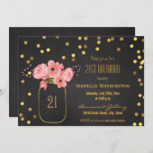 Invitation 21e anniversaire| Gold Mason Jar Confetti Chalkboa (Devant / Derrière)