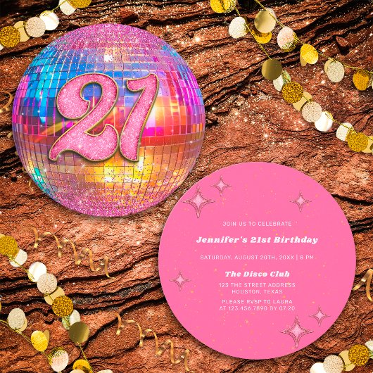 Invitation 21e Anniversaire Gold Pink Parties scintillant Dis