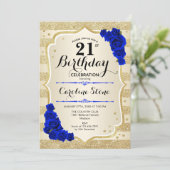 Invitation 21e anniversaire - Gold Stripes Royal Blue Roses (Debout devant)