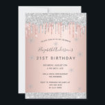 Invitation 21e anniversaire hiver argent parties scintillant<br><div class="desc">Une invitation hivernale moderne, élégante et glamour pour une fête de 21e anniversaire. Un arrière - plan d'or rose faux métallique à l'élégante dorure rose, rose et faux argent parties scintillant goutte à goutte, la peinture goutte à goutte. Décoré de faux flocons de neige argentés. Le nom est écrit avec...</div>