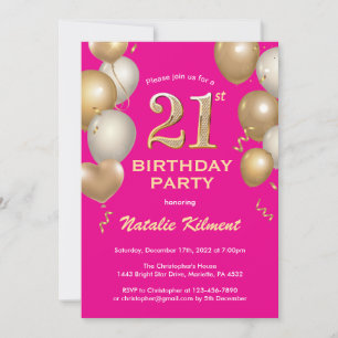 Invitation 21e anniversaire Hot Pink et Gold Parties scintill