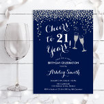 Invitation 21e Anniversaire - Joyeux À 21 Ans Argent Marine<br><div class="desc">Invitation du 21e anniversaire. Salutations À 21 Ans ! Design élégant en marine, blanc et argent. Il comprend des verres à champagne, des caractères de script et des confettis en argent parties scintillant. Parfait pour une fête d'anniversaire élégante. Personnalisez avec vos propres détails. Peut être customisé pour montrer n'importe quel...</div>