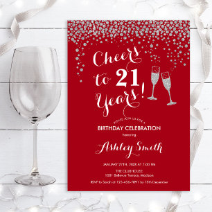 Invitation 21e Anniversaire - Joyeux À 21 Ans Argent Rouge
