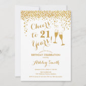 Invitation 21e Anniversaire - Joyeux À 21 Ans Or Blanc (Devant)
