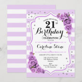 Invitation 21e anniversaire - Lavande Blanc Fleurs pourpres (Devant / Derrière)