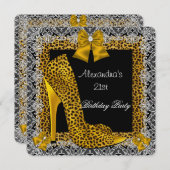 Invitation 21e Anniversaire Leopard Gold High Heel Chaussure  (Devant / Derrière)