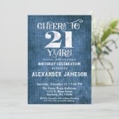 Invitation 21e Anniversaire Linen Bleu Bravo Rusti (Debout devant)